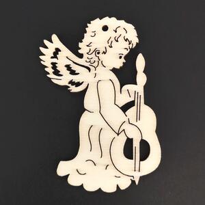 AMADEA Dřevěná ozdoba anděl s basou 6 cm
