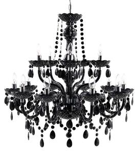 Designový zámecký lustr Karat v černé lesklé barvě s patnácti rameny s dekorativními krystaly 80 cm