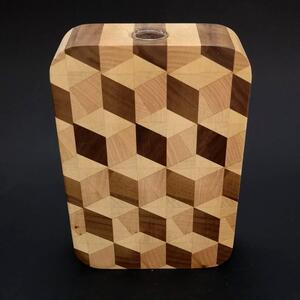 AMADEA Dřevěná váza obdélníková mozaika, masivní dřevo tří druhů dřevin, výška 18 cm