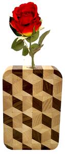 AMADEA Dřevěná váza obdélníková mozaika, masivní dřevo tří druhů dřevin, výška 18 cm