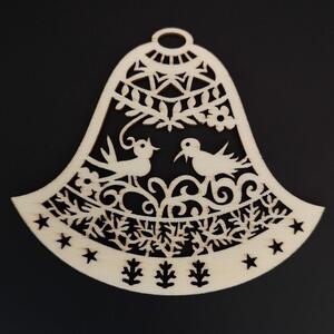 AMADEA Dřevěná ozdoba zvonek s ptáčky 9 cm