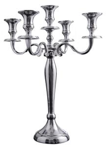 Stylový zámecký stříbrný svícen Modern Barock s pěti držáky na svíčky s lesklým povrchem 40 cm