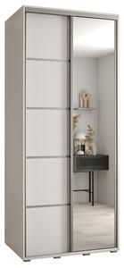 Šatní skříň DAVOS 5 posuvné dvěře a zrcadlo, 100×235×45, Bílá / stříbrné pojezdy