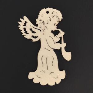 AMADEA Dřevěná ozdoba anděl se saxofonem 6 cm