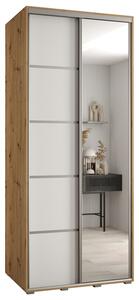 Šatní skříň DAVOS 5 posuvné dvěře a zrcadlo, 100×235×45, DUB Artisan / bílá / stříbrné