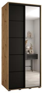 Šatní skříň s posuvnými dveřmi a zrcadlem DAVOS 5, 120cm | DUB Artisan/černá/černé pojezd