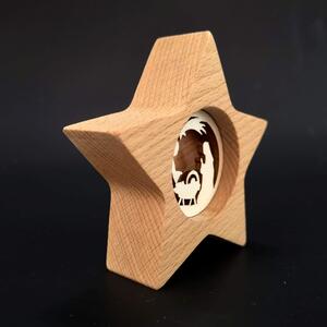 AMADEA Dřevěná hvězda s vkladem - betlém, masivní dřevo, 10x10x3 cm