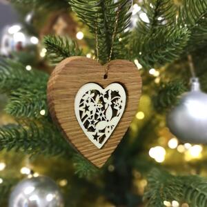 AMADEA Dřevěná ozdoba z masivu s vkladem - srdce s ornamentem 7 cm