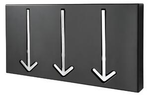 Designový obdélníkový kovový moderní černý závěsný nástěnný věšák Arrow v podobě stříbrných šipek 30 cm