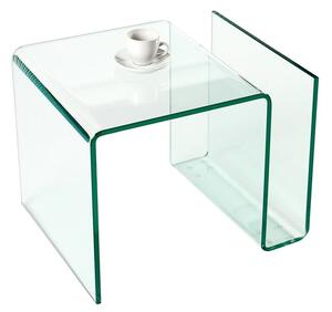 Designový moderní skleněný čtvercový konferenční stolek Ghost s přihrádkou s oblými hranami 50 cm