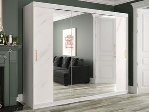 Zrcadlová šatní skříň Nonnus 250 T2, Úložný prostor: ano, Barva: bílá matná / bílá mramor Mirjan24 5903211112034