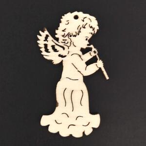 AMADEA Dřevěná ozdoba anděl s flétnou 6 cm