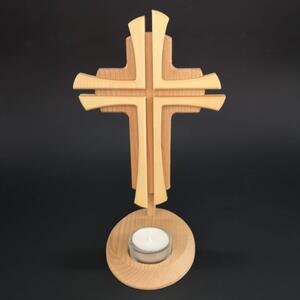 AMADEA Dřevěný svícen kříž, masivní dřevo, výška 24 cm