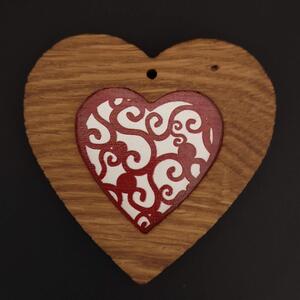 AMADEA Dřevěná ozdoba z masivu s barevným vkladem - srdce 8 cm