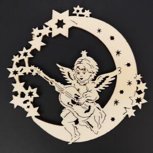 AMADEA Dřevěná ozdoba anděl na měsíci s kytarou 9 cm