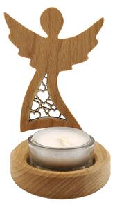 AMADEA Dřevěný svícen anděl s vkladem - srdce, masivní dřevo, 10x7,5x1,5 cm