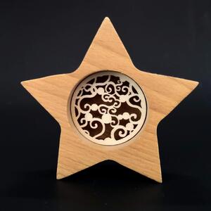 AMADEA Dřevěná dekorace hvězda s vkladem - ornament, masivní dřevo, výška 10 cm