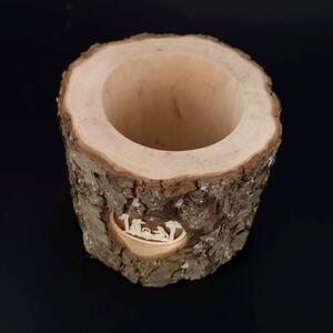 AMADEA Dřevěný svícen z kůrového kmenu s vkladem - betlém, masivní dřevo, výška 12 cm