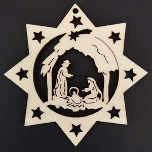 AMADEA Dřevěná ozdoba hvězda s betlémem 6 cm