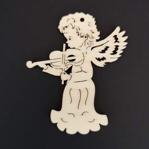 AMADEA Dřevěná ozdoba anděl s houslemi 6 cm