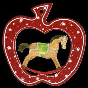 AMADEA Dřevěná ozdoba barevná jablko s houpacím koněm 6 cm