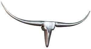Glamour závěsná nástěnná dekorace Longhorn ve tvaru býčí lebky z lesklého chromového kovu ve stříbrné barvě 99 cm