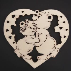AMADEA Dřevěná ozdoba srdce s medvídky 7 cm