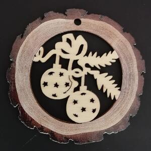AMADEA Dřevěná ozdoba s potiskem kůry - koule s koulemi 6 cm