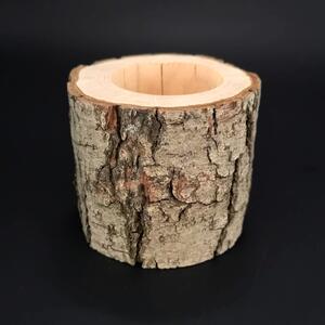AMADEA Dřevěný svícen kůrový kmen, masivní dřevo, výška 8 cm