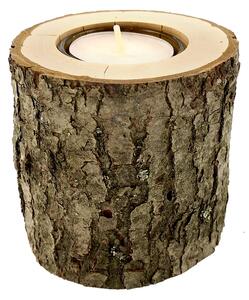 AMADEA Dřevěný svícen kůrový kmen, masivní dřevo, výška 8 cm