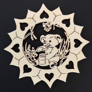 AMADEA Dřevěný obrázek k vymalování slunečnice s medvídkem 10 cm