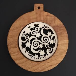 AMADEA Dřevěná ozdoba z masivu s vkladem - koule s ornamentem 8 cm