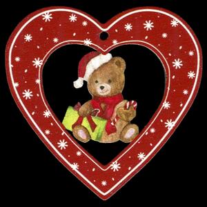 AMADEA Dřevěná ozdoba barevná srdce s medvídkem 6 cm