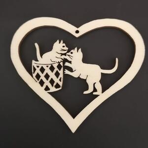 AMADEA Dřevěná ozdoba srdce s kočkami 6 cm