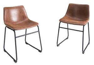 Stylová vintage hnědá kožená jídelní židle Dingo s texturovaným povrchem a černou kovovou konstrukcí 75 cm