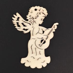 AMADEA Dřevěná ozdoba anděl s kytarou 6 cm