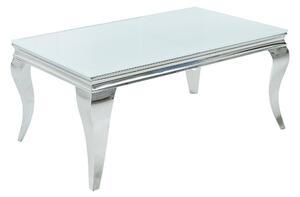 Moderní obdélníkový konferenční stolek Modern Barock s bílou opálovou skleněnou deskou a stříbrnými nožičkami 100 cm