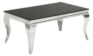 Zámecký glamour obdélnikový konferenční stolek Modern Barock s černou skleněnou deskou a stříbrnými lesklými nožičkami 100 cm
