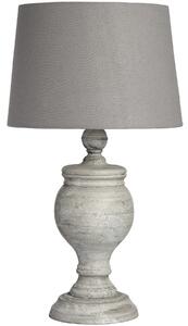 Vintage provensálská stolní lampa Uthina s šedou vyřezávanou podstavou s patinou a kulatým textilním stínítkem 53 cm