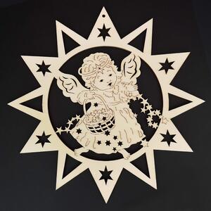 AMADEA Dřevěná ozdoba hvězda s andělem 20 cm
