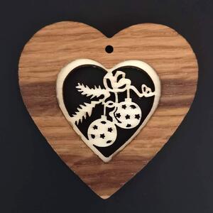 AMADEA Dřevěná ozdoba z masivu s vkladem - srdce s koulemi 7 cm