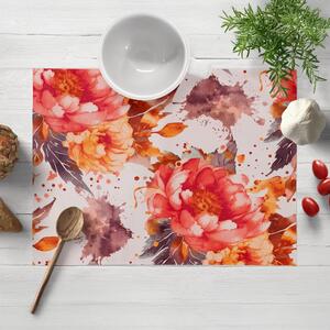 Biante Bavlněné prostírání na stůl Sandra SA-600 Velké červeno-růžovo-oranžové květy pivoňky na bílém 30x40 cm