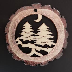 AMADEA Dřevěná ozdoba s potiskem kůry - koule se stromy 6 cm