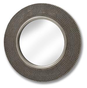 Glamour nástěnné kulaté kovové zrcadlo Alora s 3D plastickým tečkovaným dekorem se širokým rámem ve stříbrné barvě 80 cm