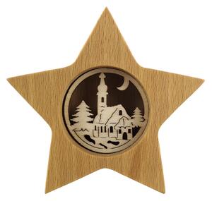 AMADEA Dřevěná hvězda s vkladem - kostel, masivní dřevo, 10x10x3 cm