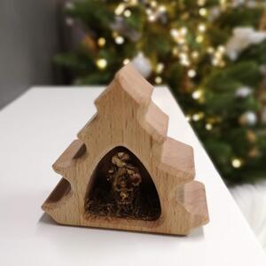 AMADEA Dřevěný betlém ve tvaru stromku s keramickými figurkami, masivní dřevo, 10x10,5x4,5 cm