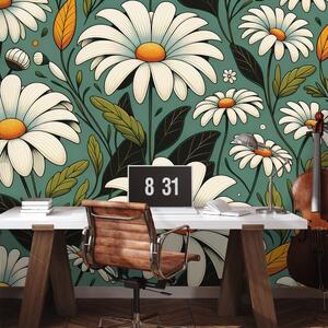 Tapeta retro kopretiny s listy