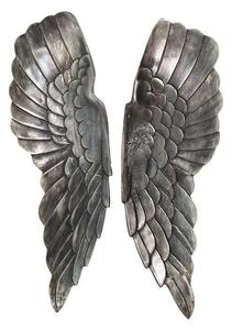 Vintage nástěnná dekorace Angel Wings z kovu ve stříbrné patinované barvě s detailním reliéfem rtů 65 cm