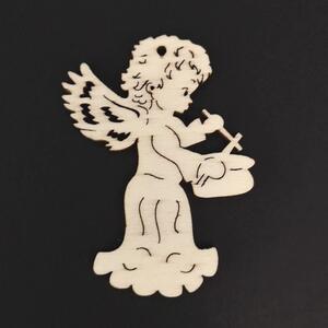 AMADEA Dřevěná ozdoba anděl s bubínkem 6 cm