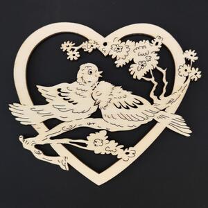 AMADEA Dřevěná ozdoba srdce s ptáčky 15 cm